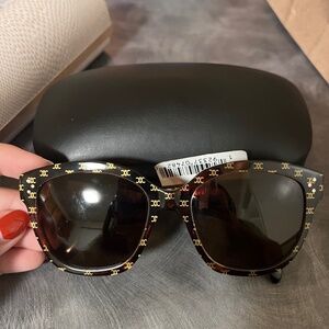 CELINE Square S167 Triomphe Logo Sunglasses in Dark Havana CL40167I